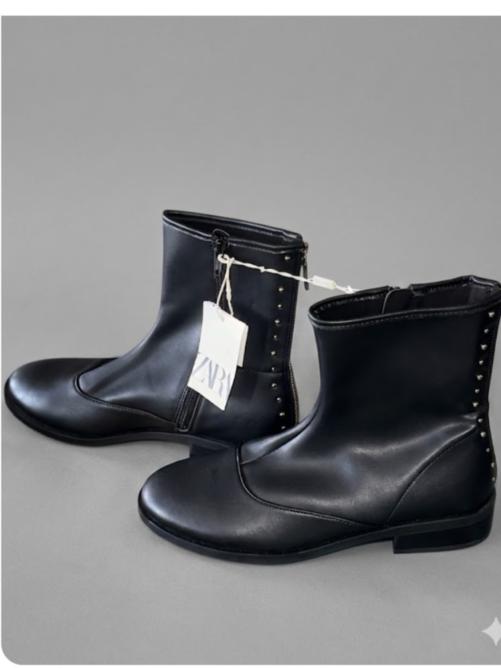 NWT Zara Black Studded Ankle Boots Side Zip  EU 37 US 6.5 Soft